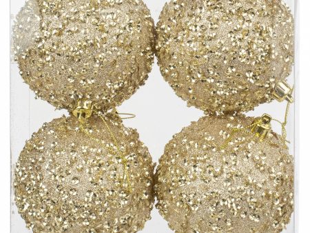 100mm Sequin & Glitter Ball Ornaments: Champagne Gold (Box of 4) Sale