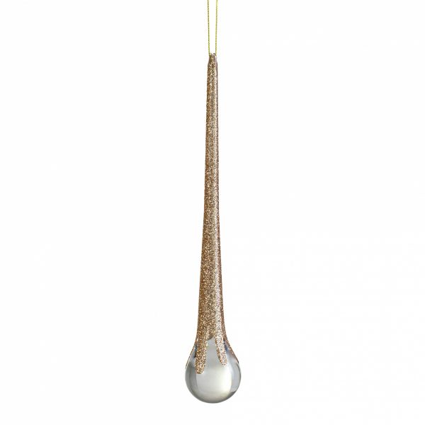 10  Glittered Teardrop Icicle Ornament: Champagne Gold Online