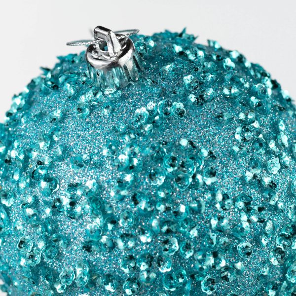 100mm Sequin & Glitter Ball Ornaments: Ice Blue (Box of 4) Supply