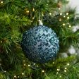 100mm Sequin & Glitter Ball Ornaments: Smoke Blue (Box of 4) Fashion