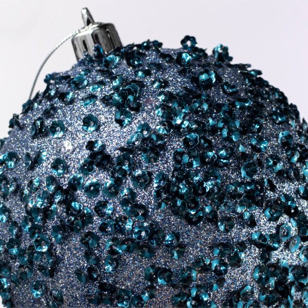 100mm Sequin & Glitter Ball Ornaments: Smoke Blue (Box of 4) Fashion