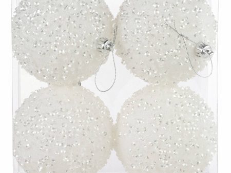 100mm Sequin & Glitter Ball Ornaments: White (Box of 4) Online Sale