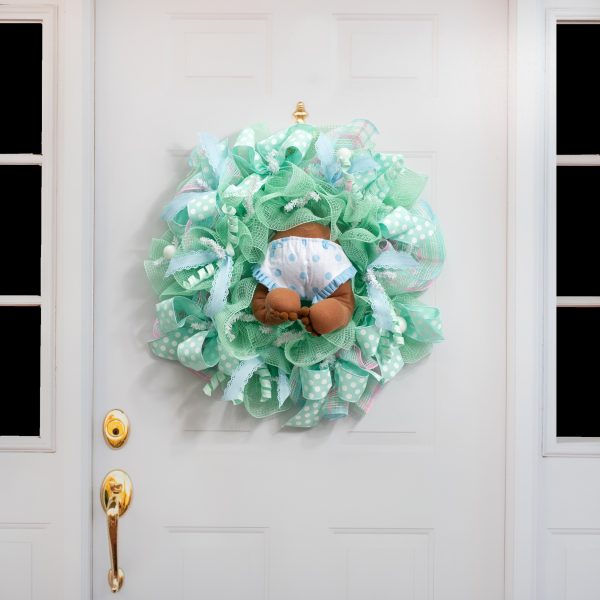 12  Dark Skin Baby Bottom Wreath Accent: Blue For Sale