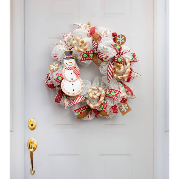 12  Metal Embossed Hanger: Snowman Cookie Red & White Hot on Sale