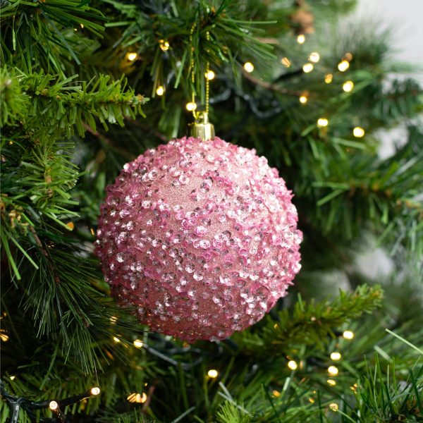 100mm Sequin & Glitter Ball Ornaments: Pale Pink (Box of 4) Fashion