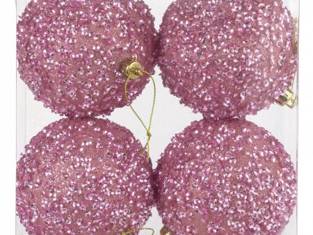 100mm Sequin & Glitter Ball Ornaments: Pale Pink (Box of 4) Fashion