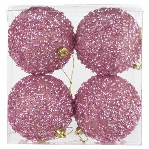 100mm Sequin & Glitter Ball Ornaments: Pale Pink (Box of 4) Fashion