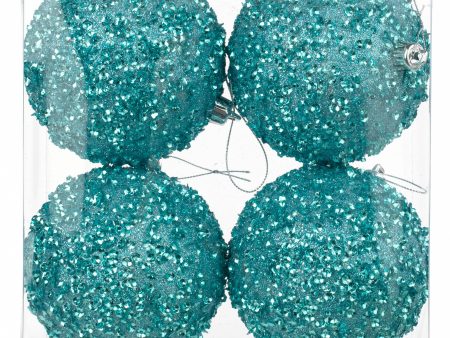 100mm Sequin & Glitter Ball Ornaments: Ice Blue (Box of 4) Supply