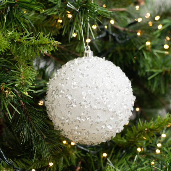 100mm Sequin & Glitter Ball Ornaments: White (Box of 4) Online Sale