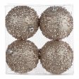 100mm Sequin & Glitter Ball Ornaments: Taupe Gold (Box of 4) Sale