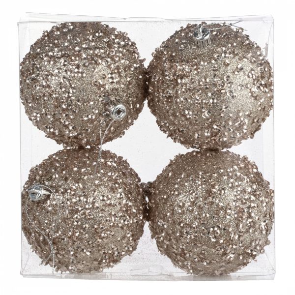 100mm Sequin & Glitter Ball Ornaments: Taupe Gold (Box of 4) Sale