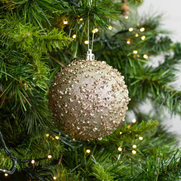 100mm Sequin & Glitter Ball Ornaments: Taupe Gold (Box of 4) Sale