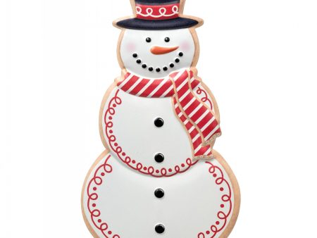 12  Metal Embossed Hanger: Snowman Cookie Red & White Hot on Sale