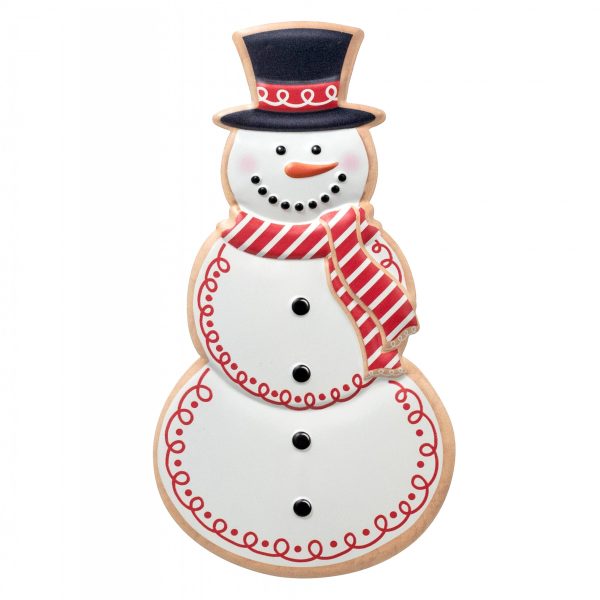 12  Metal Embossed Hanger: Snowman Cookie Red & White Hot on Sale