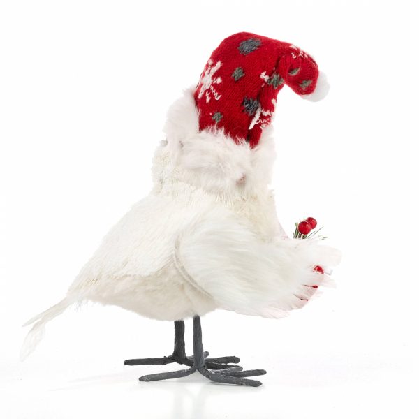 9  Feathered Christmas Bird with Hat & Gift: White For Discount