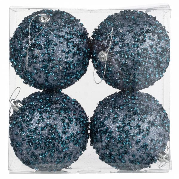 100mm Sequin & Glitter Ball Ornaments: Smoke Blue (Box of 4) Fashion