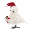 9  Feathered Christmas Bird with Hat & Gift: White For Discount