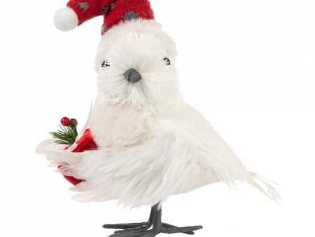 9  Feathered Christmas Bird with Hat & Gift: White For Discount