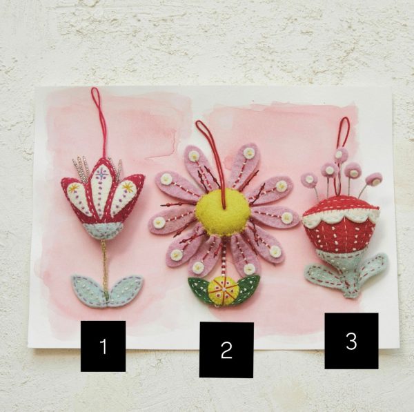 Handmade Wool Felt Flower Ornament w  Embroidery & Beads, 3 Styles Sale