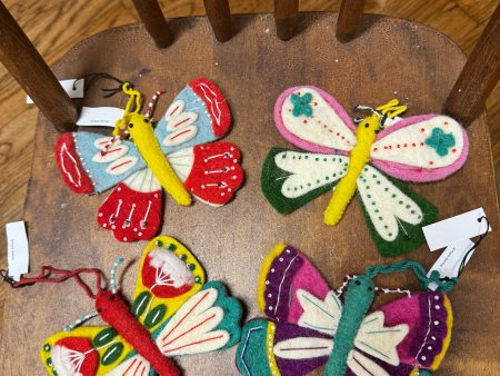 Handmade Wool Felt Butterfly Ornament w  Stitching & Embroidery, 4 Styles Discount