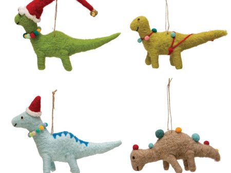 5 H Wool Felt Dinosaur Ornament w  Seasonal Accessories, Multi Color, 4 Styles Sale