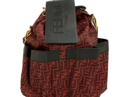 FENDI Backpack Red Leather All Over Print 7VZ056 For Sale