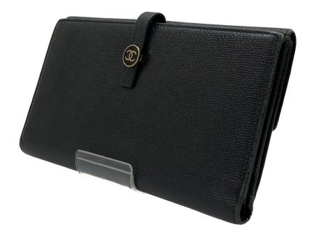 CHANEL Long Wallet BLK Leather Discount