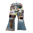 KAPITAL Bootcut Pants 36 Denim BLU Button Fly All Over Print PATCHWORK PANTS For Sale