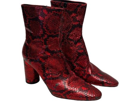 BALENCIAGA Booties US 6.5 Animal Pattern Leather RED  For Cheap