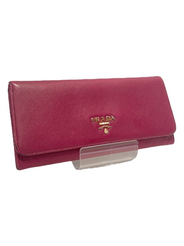 PRADA Bifold Wallet Leather PNK  For Sale