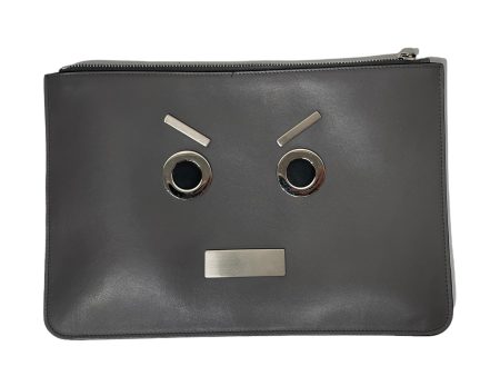 FENDI Clutch Bag Leather GRY FENDI BAPE MONSTAH 7NOO78 Discount