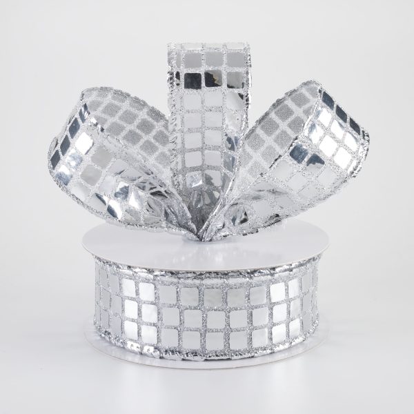 1.5  Mirror Disco Ball Ribbon: Silver (10 Yards) on Sale