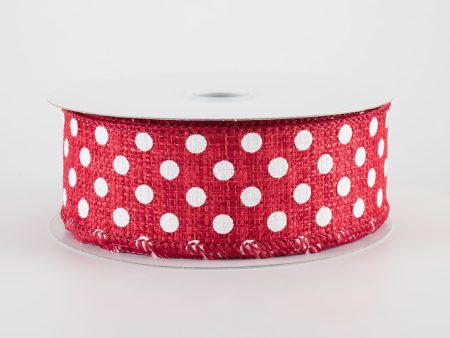 1.5  Polka Dot Tweed Ribbon: Red & White (10 Yards) For Sale