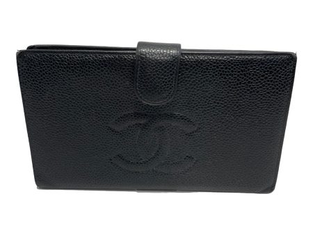 CHANEL Long Wallet OS Leather BLK  Discount