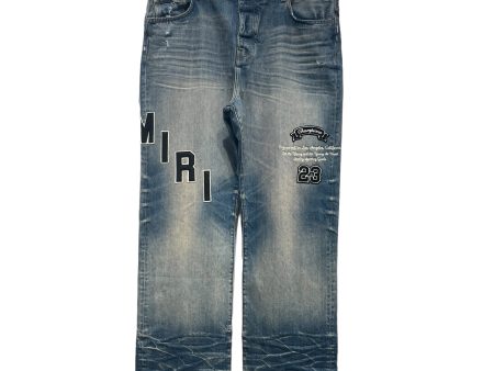 AMIRI Straight Pants 38 Denim IDG All Over Print VARSITY For Discount