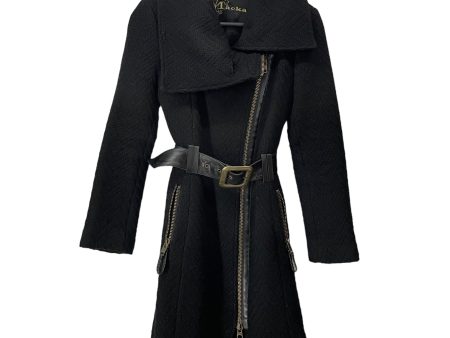 MACKAGE Coat XS Wool BLK ZIP UP LEATHER BELT Fashion