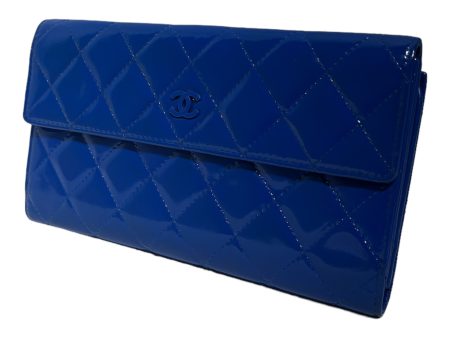 CHANEL Long Wallet Leather BLU patent Hot on Sale