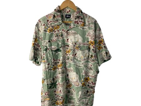 STUSSY Hawaiian Shirt M Green Cotton All Over Print  Online Sale