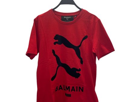 BALMAIN PUMA T-Shirt XS Cotton RED 2 PUMAS LOGO Fashion