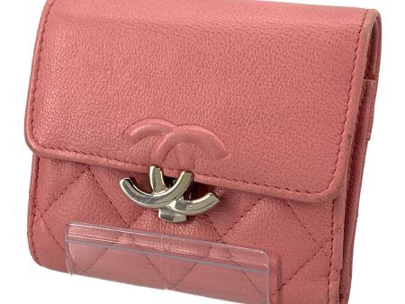 CHANEL Trifold Wallet Pink Leather  Online Hot Sale