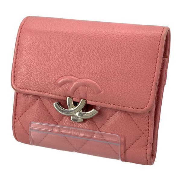 CHANEL Trifold Wallet Pink Leather  Online Hot Sale