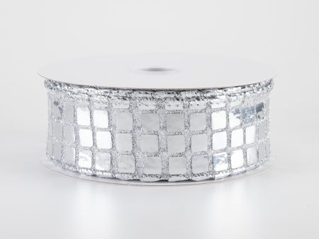 1.5  Mirror Disco Ball Ribbon: Silver (10 Yards) on Sale