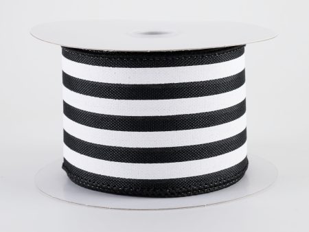 2.5  Linen Wide Cabana Stripes Ribbon: Black & White (10 Yards) Supply