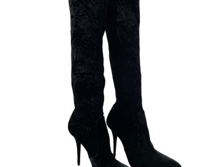 YVES SAINT LAURENT Long Boots EU 38.5 Velour BLK VELVET CALF BOOTS Discount