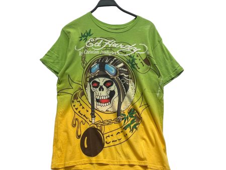 Ed Hardy T-Shirt L Cotton GRN PILOT HAT SKULL GREEN YELLOW Cheap