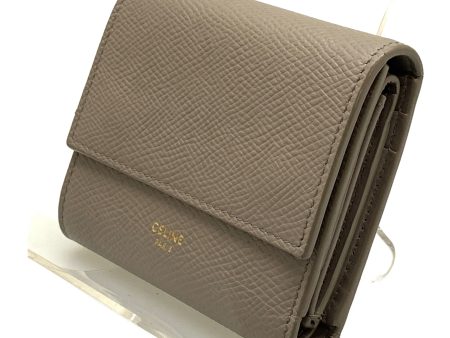 CELINE Trifold Wallet Gray Leather  Hot on Sale