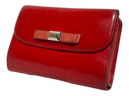 MIU MIU Trifold Wallet Leather RED LONG RIBBON TRIFOLD Discount