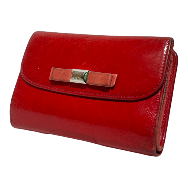 MIU MIU Trifold Wallet Leather RED LONG RIBBON TRIFOLD Discount