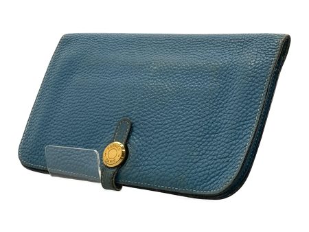 #HERMES Long Wallet BLU Leather Cheap