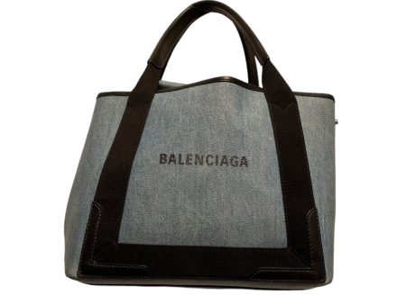 BALENCIAGA Tote Bag Monogram Leather BLU Logo Online now